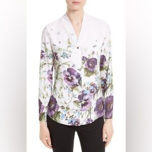 Ted Baker Elizay Floral and Butterfly Print Blouse Top Pink Blush Size 5/US 12